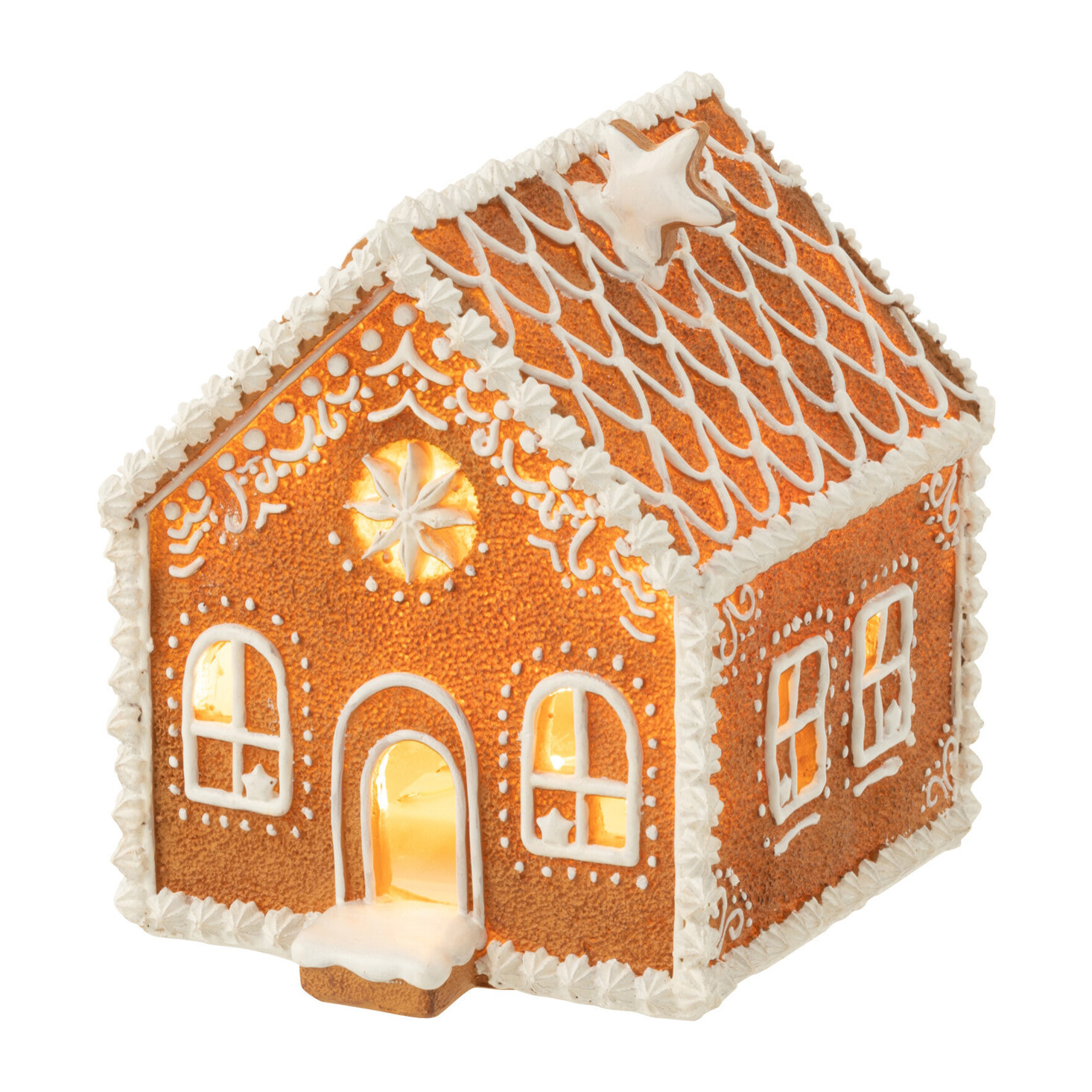 J-Line décoration Maison En Pain D'epice Carré Etoile - polyrésine - marron - medium - LED