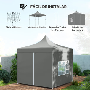 Carpa Plegable Pop-up Gazebo 3x3 m Cenador Plegable con 4 Paredes Laterales Anti-UV Altura Ajustable Marco Metálico Robusta y Bolsa de Transporte para Camping Fiestas Gris