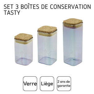 Set de 3 boîtes de conservation en verre avec couvercle 280 ml + 330 ml + 450 ml Tasty Green