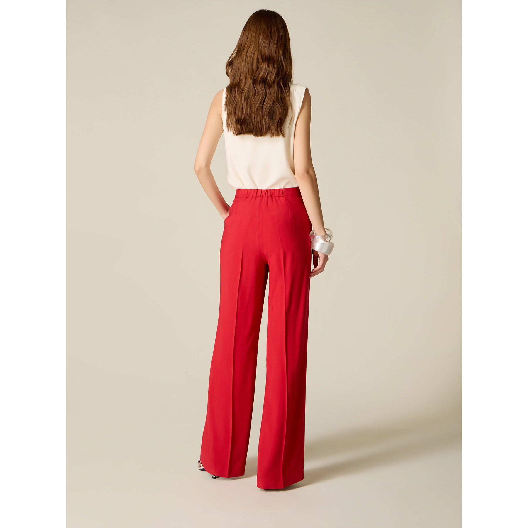 Oltre - Pantalones palazzo mezcla viscosa - Rojo