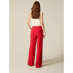 Oltre - Pantalones palazzo mezcla viscosa - Rojo