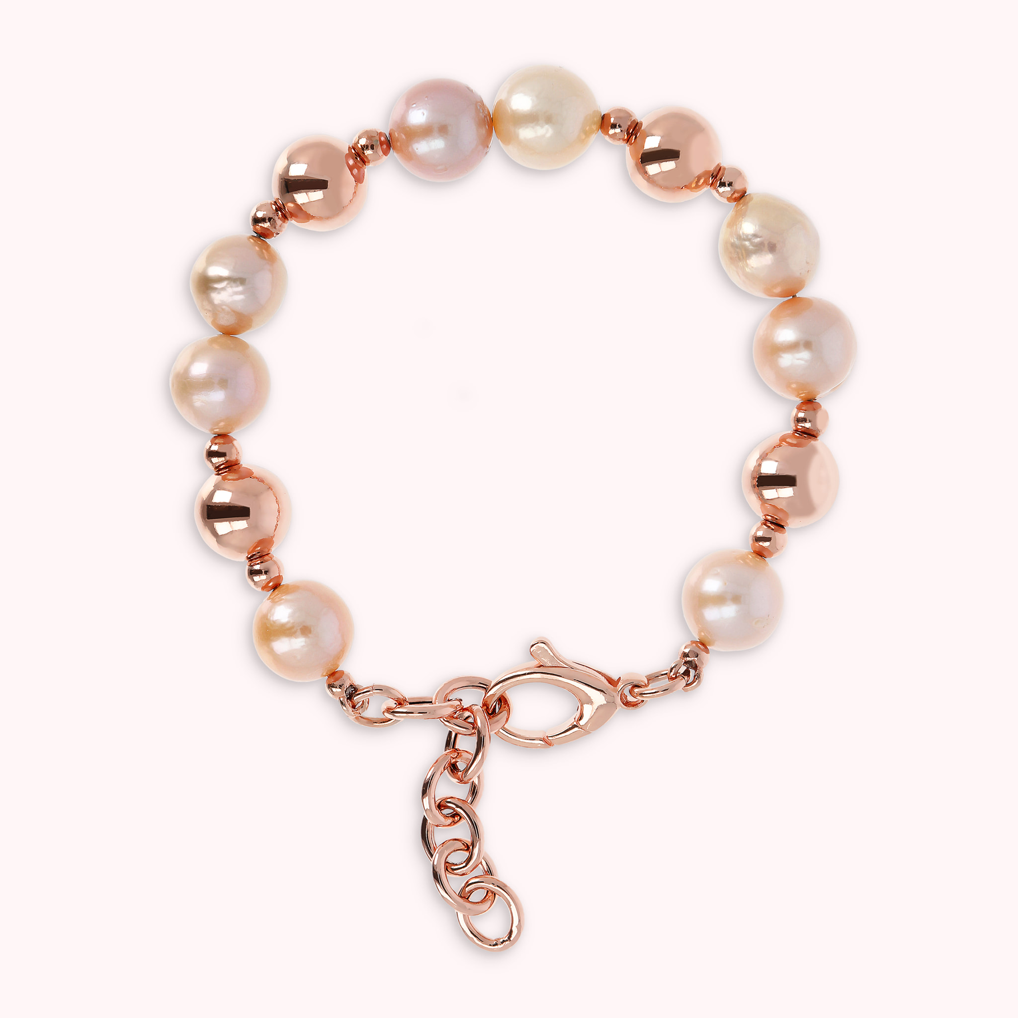 Bracciale con Sfere Lucide e Perle Ming d'Acqua Dolce Rosa