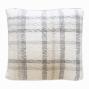 Coussin à carreaux  - Effet mohair avec dos sherpa - Ecru