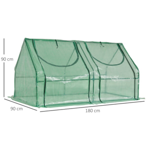 Mini serre de jardin serre à tomates double bâche 180L x 90l x 90H cm acier PE PVC 2 fenêtres avec zip enroulables vert