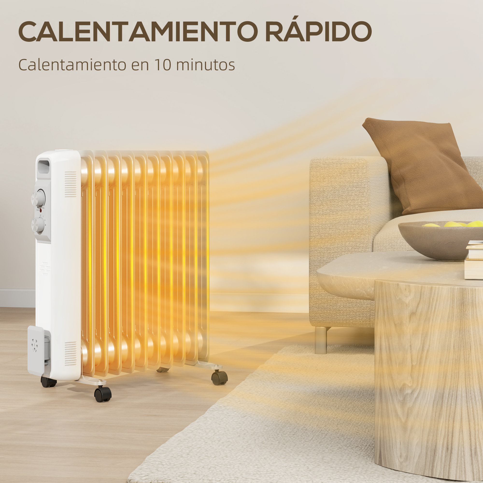 Radiador de Aceite Silencioso de 11 Elementos 2500W Radiador de Aceite Bajo Consumo con Temperatura Ajustable Protección contra Sobrecalentamiento 3 Configuraciones de Calor para 25 m² Blanco