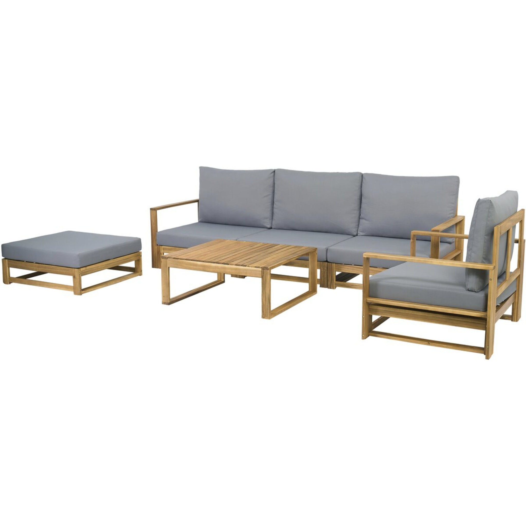 Salon de jardin en bois d'acacia avec coussins "Bellingham" - 5 places - Gris