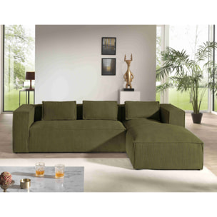 Stella - canapé d'angle droit en velours côtelé - 4 places -style contemporain - Vert