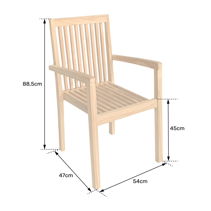 Lot de 4 chaises de jardin JAVA empilables en teck massif