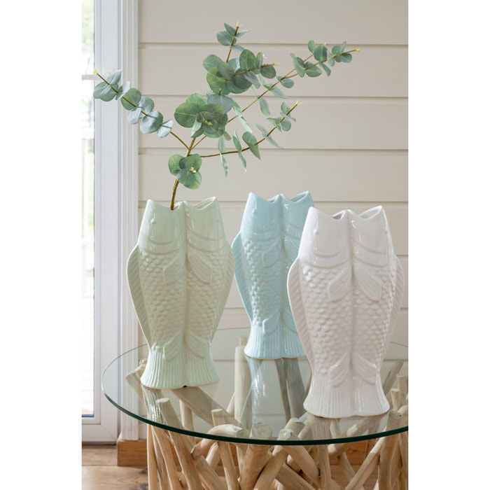 J-Line Vase 2 Poissons - grès - vert menthe