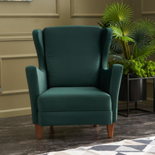 Fauteuil à oreilles en velours vert MATHIS