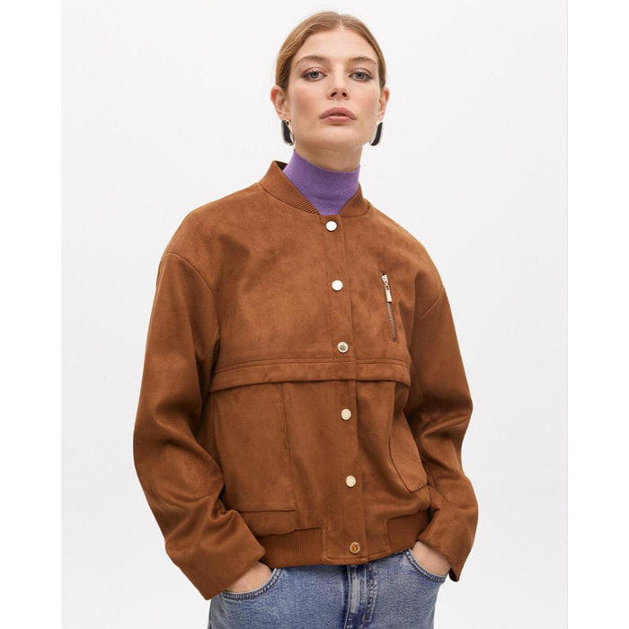 Giacca bomber in camoscio con dettaglio tasche