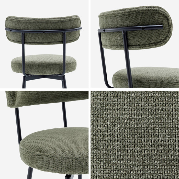 Lot de deux tabourets de bar assise rotative métal noir et tissu vert - L 50 x P 50 x H 92cm - Iris