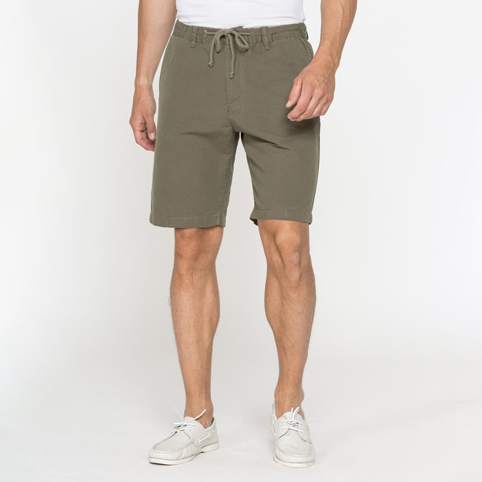 BERMUDA CHINO IN TESSUTO LINO E COTONE CON COULISSE