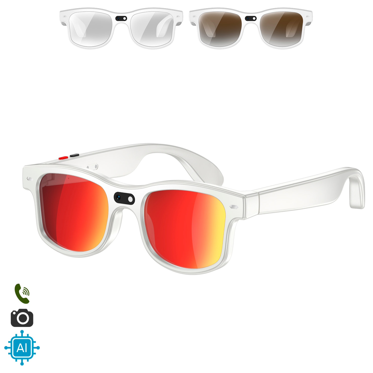 Gafas inteligentes AIMB-G3. Con cámara de 8 MPX, traductor Ai en tiempo real, asistente de voz, control de música y llamadas. Con 3 pares de lentes.