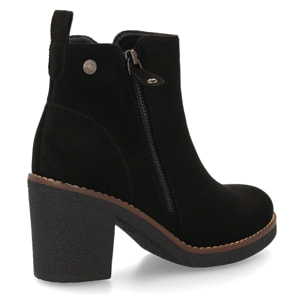 Botín negro tacón ancho con cremallera