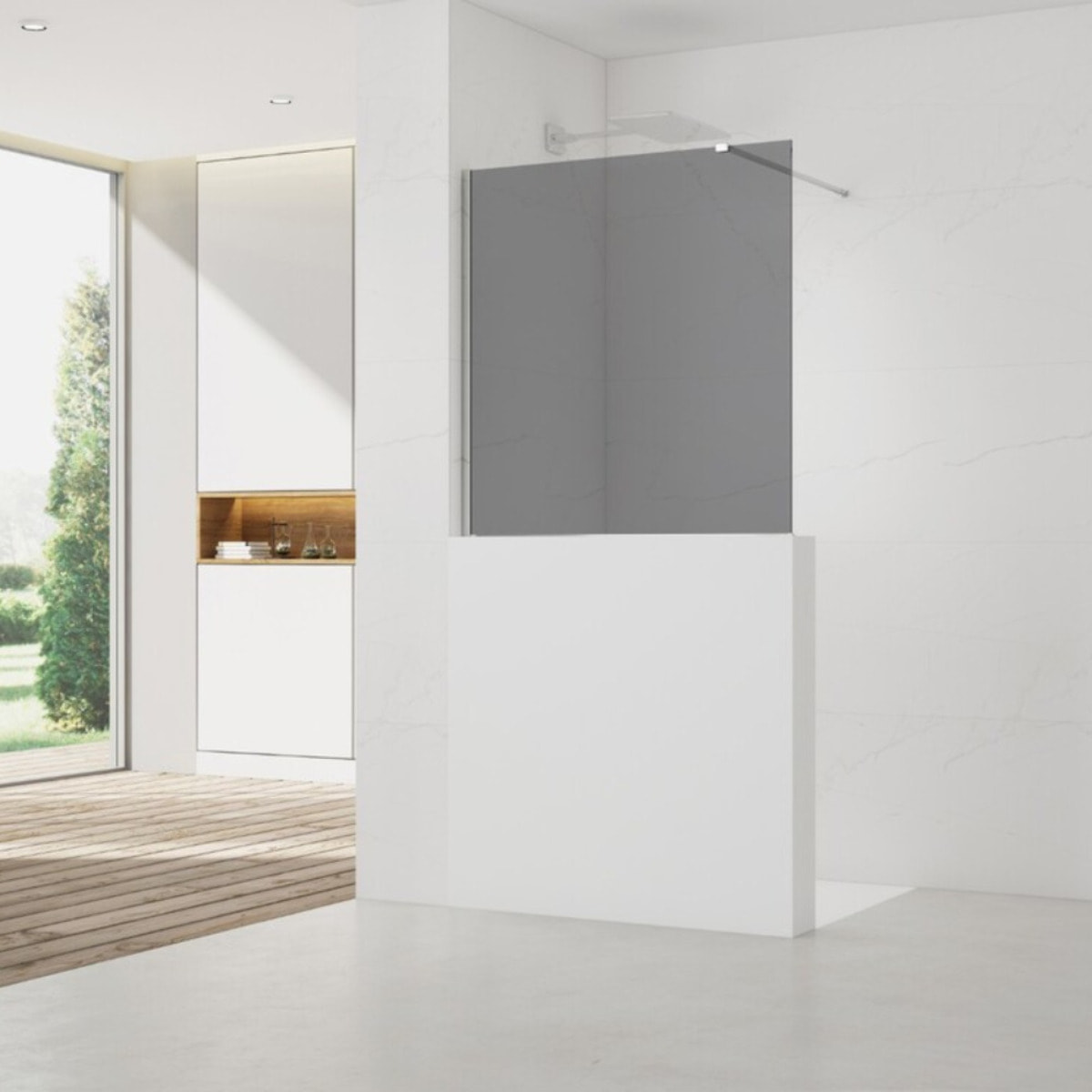 Pare-muret 120x100cm Paroi en verre Crystal Glass® 8 mm anticalcaire, avec bras et profilés chrome brillant (SATBWIS120KSPR)
