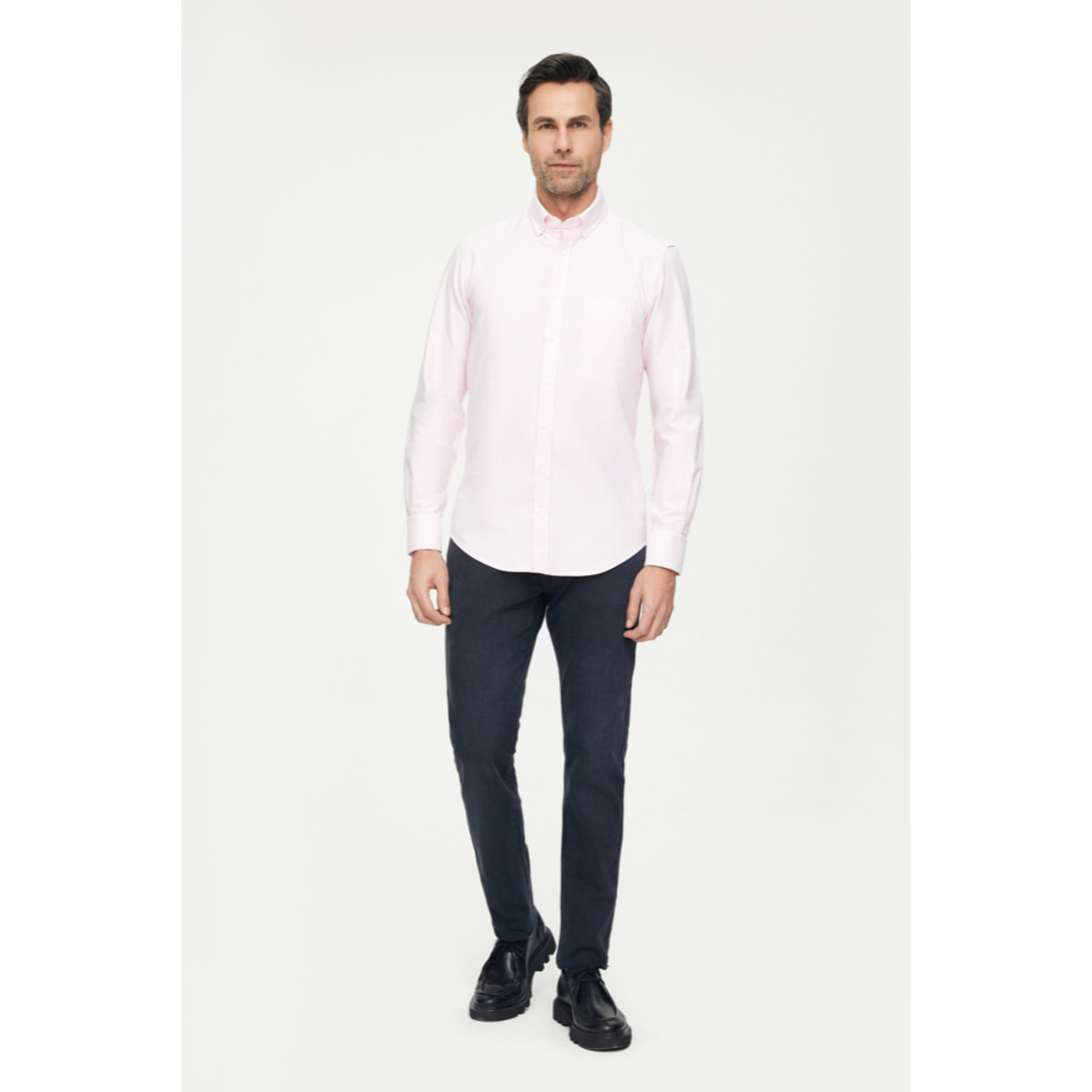 Camicia Uomo 1 Bottone Button Down Slim Oxford Lavato Unito Rosa/Bianco