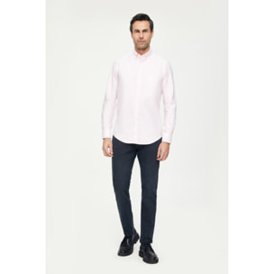 Camicia Uomo 1 Bottone Button Down Slim Oxford Lavato Unito Rosa/Bianco