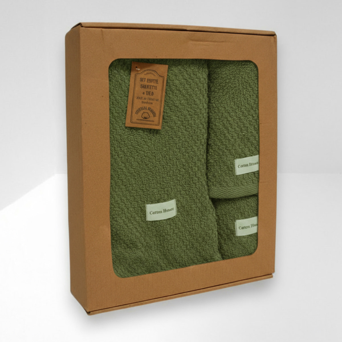 SET 3 PEZZI ASCIUGAMANI SPUGNA TINTA UNITA OLIVA