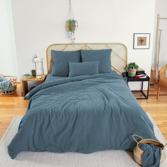 Parure de lit gaze de coton bleu foncé ALIX