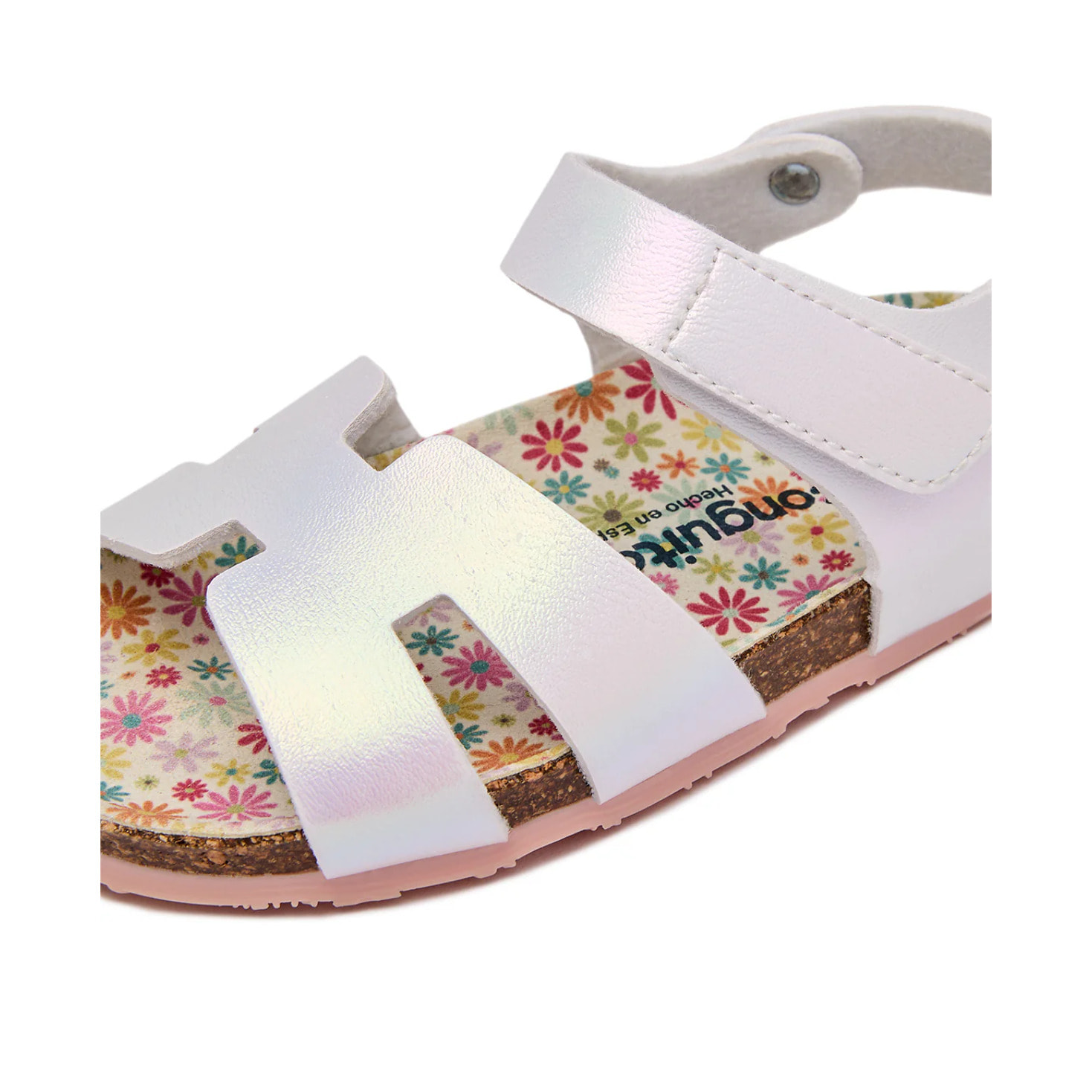 Sandalias Abiertas Bio de Niña en Blanco Iridiscente