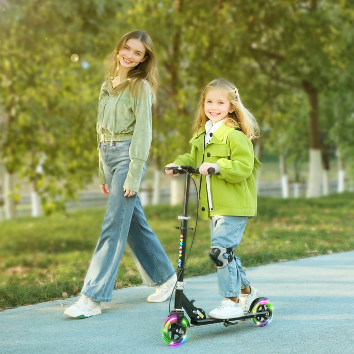 Patinete Plegable para Niños de 3-8 Años, Patinete Infantil de 2 Ruedas con LED Luces, Manillar de 4 Altura Ajustable, Freno Posterior y de Mano, Negro