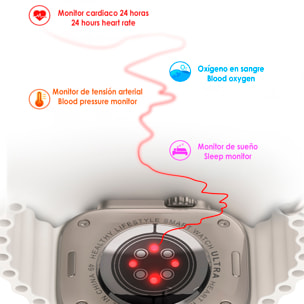 Smartwatch J68+ modos de deporte y sensores de salud, avisos de notificaciones y llamadas bluetooth. Corona multifunción.