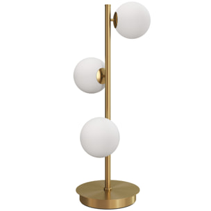 Lampadaire style néo-rétro métal effet laiton 3 abat-jours globe verre dépoli blanc