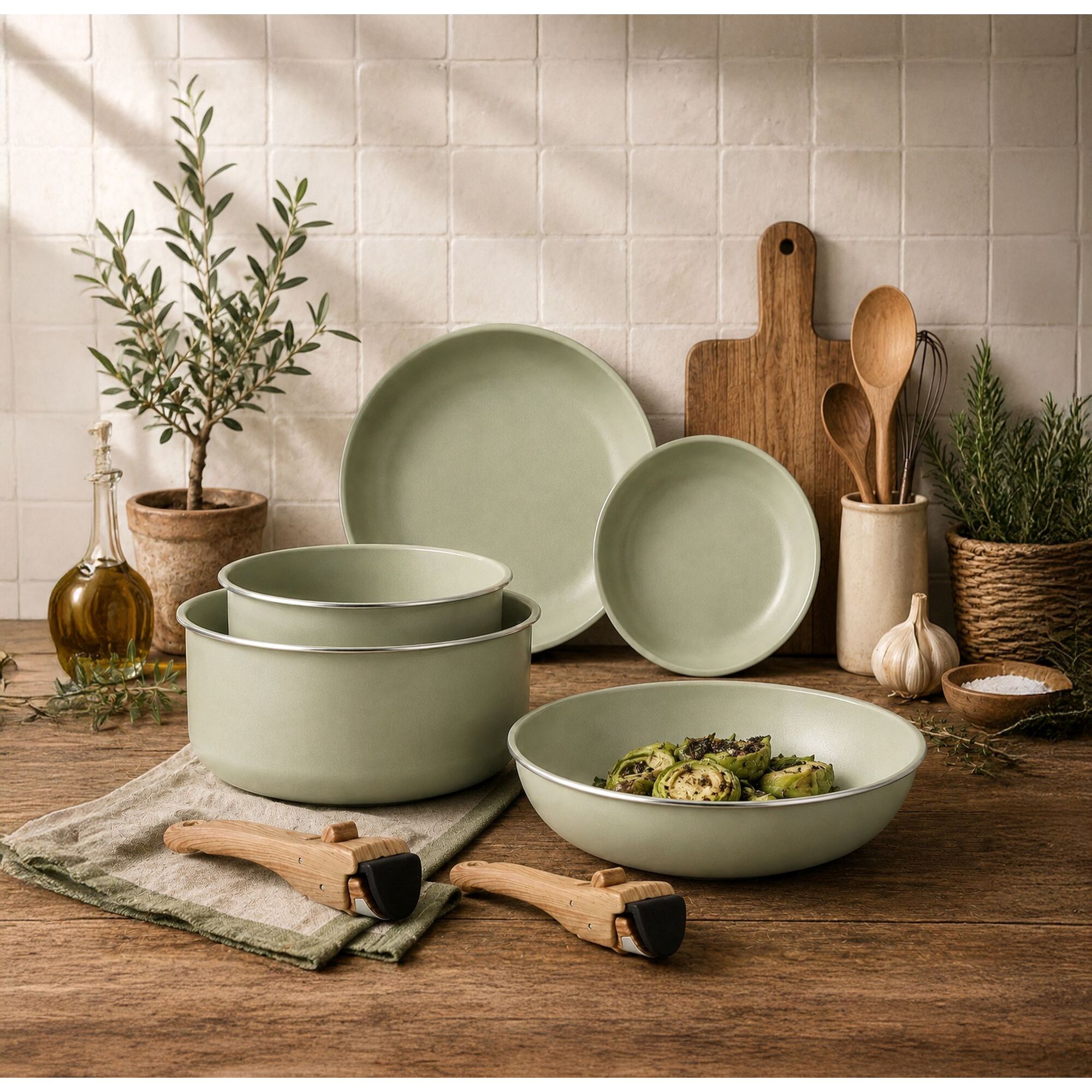 Batterie de cuisine 7 pièce amovible en aluminium celadon - tous feux CELADON