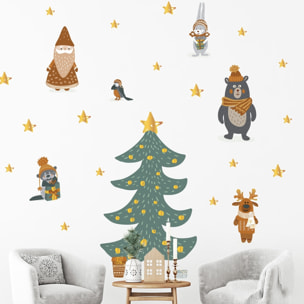 Stickers Noël scandinave au pied du sapin - Autocollants stickers adhésifs noël - décoration fêtes