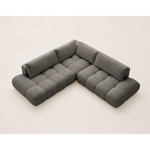 Yulin - Canapé d'angle L 5 places convertible avec coffre en tissu bouclette - Gris