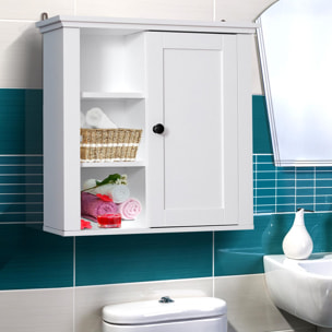 Armoire haute murale de salle de bain ou WC placard 1 porte 3 niches dim. 53L x 14,5l x 50,5H cm MDF panneaux particules blanc