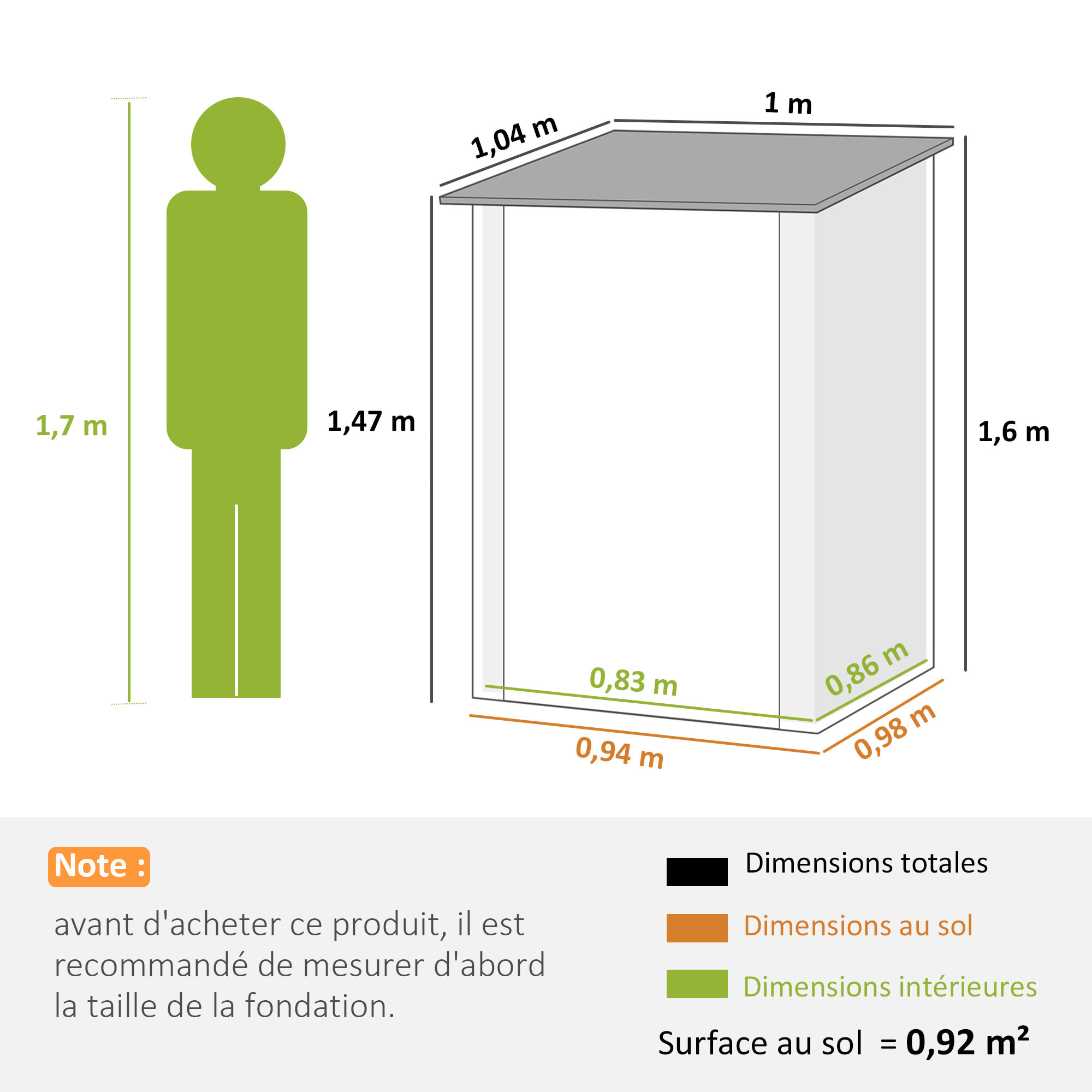 Abri de jardin - cabanon porte verrouillable - dim. 1L x 1,04l x 1,6H m - tôle d'acier ondulée anthracite