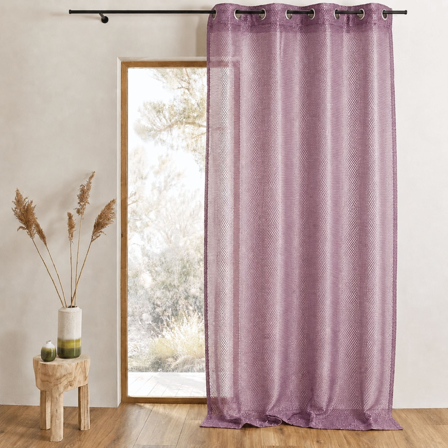 Voilage en organza fantaisie  - Effet 'résille' - Prune