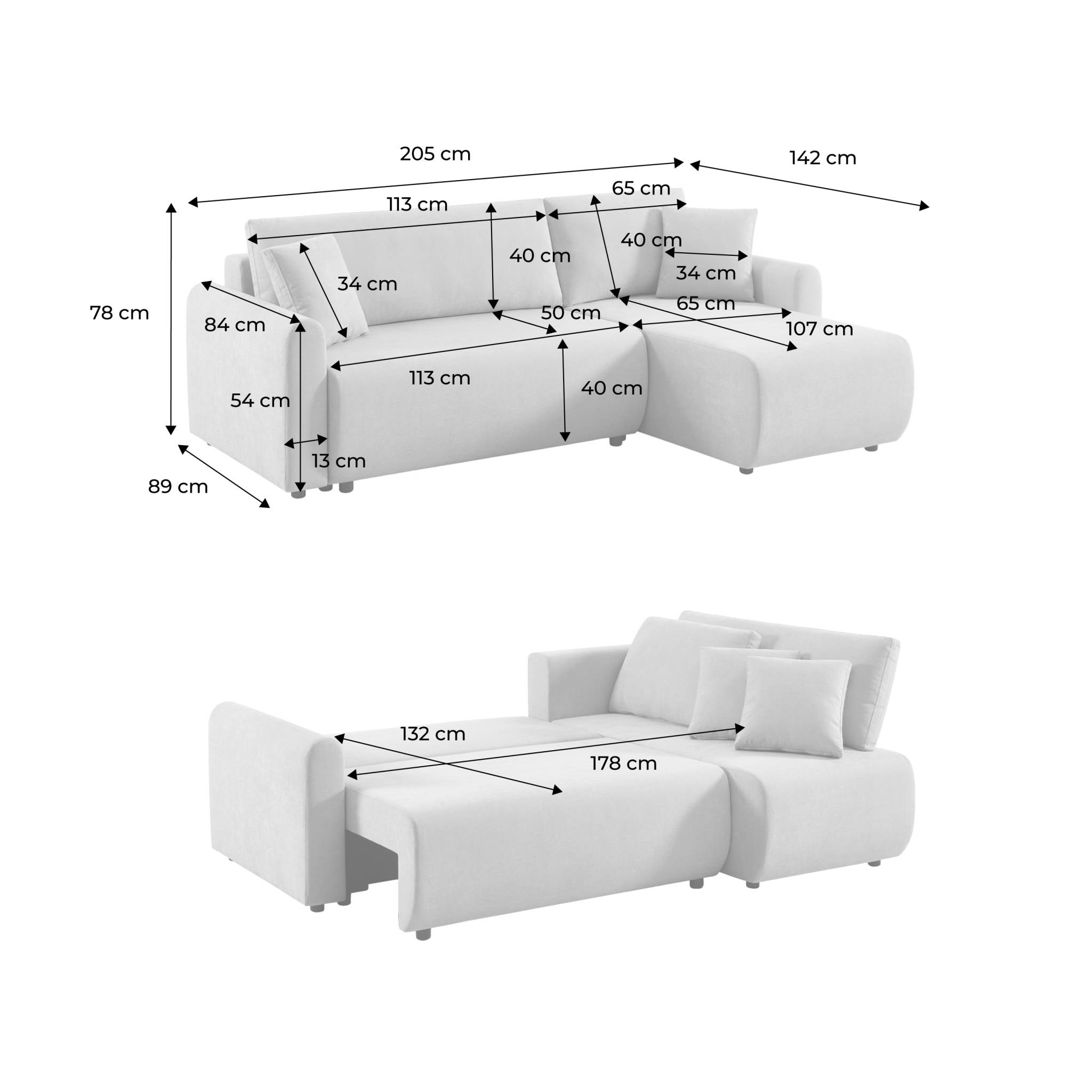 Canapé d'angle réversible, convertible, 3 places tissu avec coffre BERLIN
