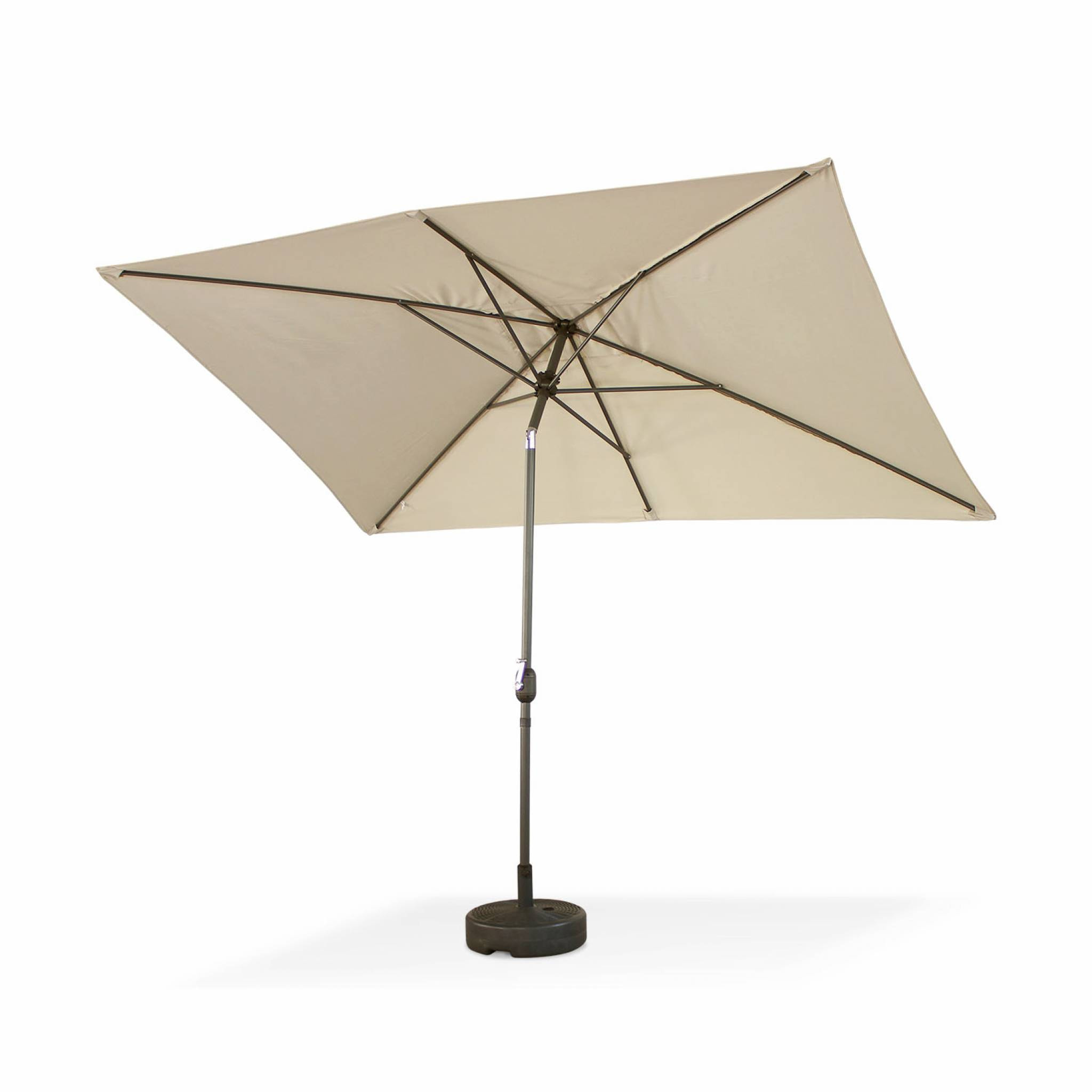 Parasol droit rectangulaire 2x3m - Touquet Sable - mât central en aluminium orientable et manivelle d'ouverture