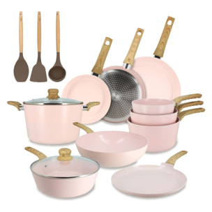Batterie de cuisine 13 pièces céramique rose - tous feux COLORAMA