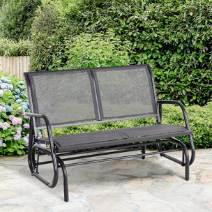 Banc à bascule de jardin 2 places design contemporain grand confort accoudoirs assise, dossier ergonomique acier textilène gris