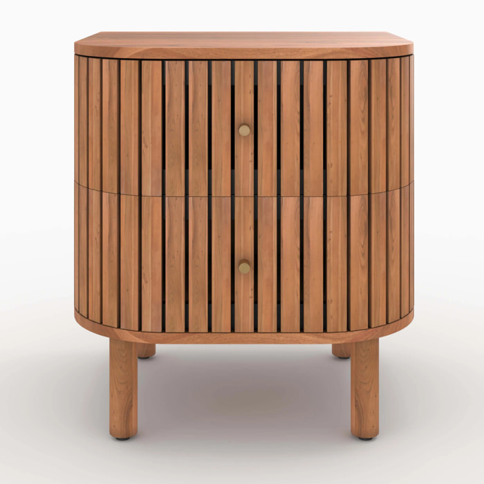 Table de chevet  en bois d'acacia 2 tiroirs - Paola