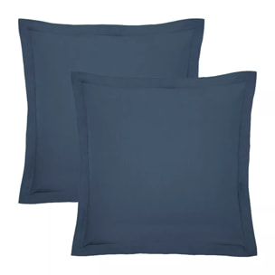 Lot de 2 taies percale de coton uni bleu Giulia denim
