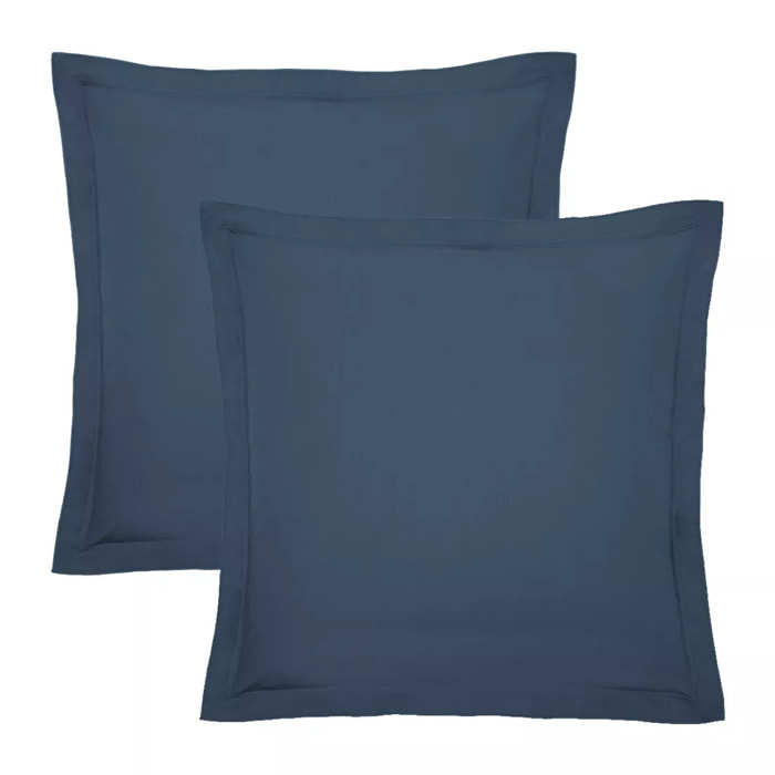 Lot de 2 taies percale de coton uni bleu Giulia denim