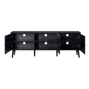 Goto - meuble tv - noir et cannage - 3 portes - 167 cm - Noir