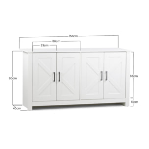 Credenza moderna bianca con 4 ante 150x40x80 cm