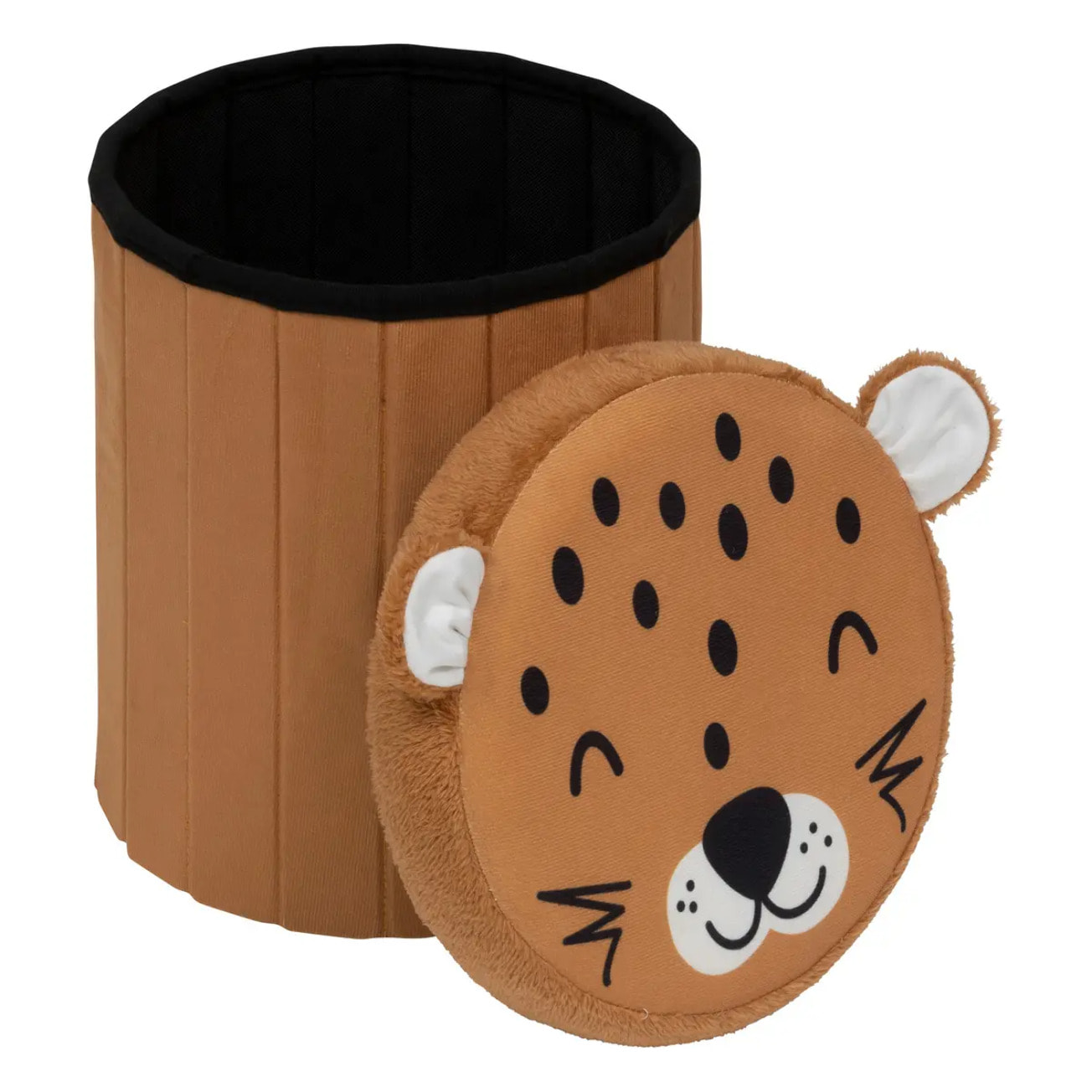 Pouf-coffre enfant léopard pliant "Anoki" orange D30x36cm