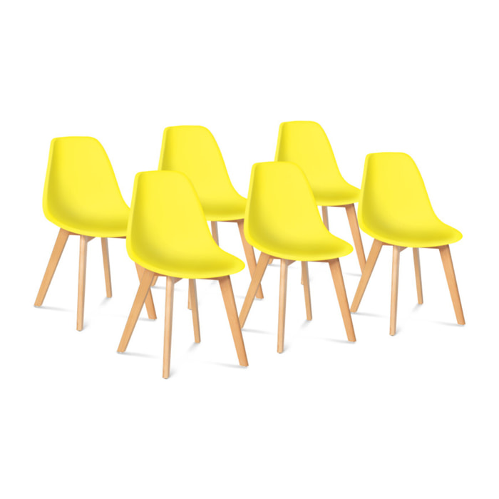 Chaises Arkea assise jaune et pieds bois - lot de 6