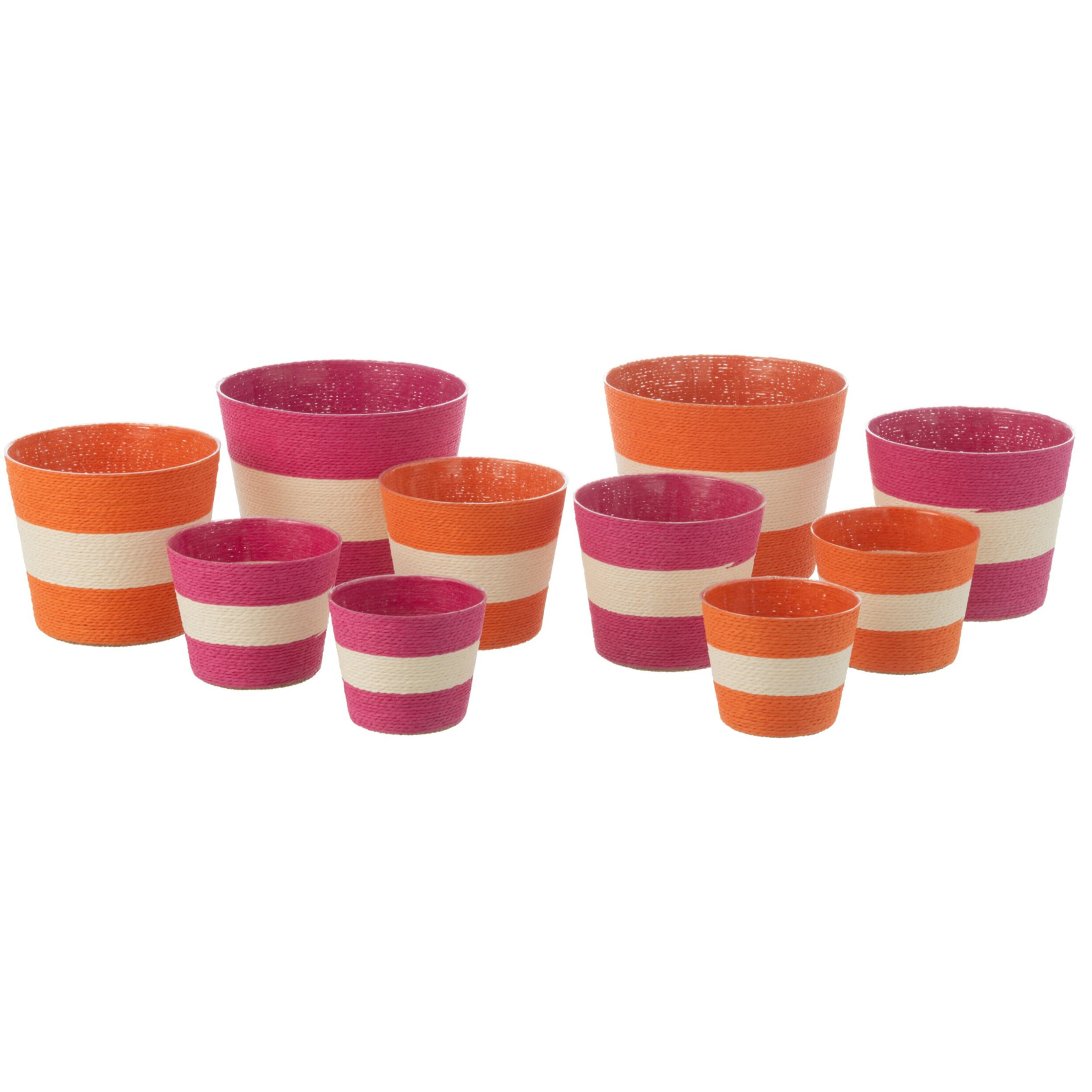 J-Line cache-pot Cordes Rayure - papier - rose/orange - extra large - 2 pièces - Ø 21.5 cm