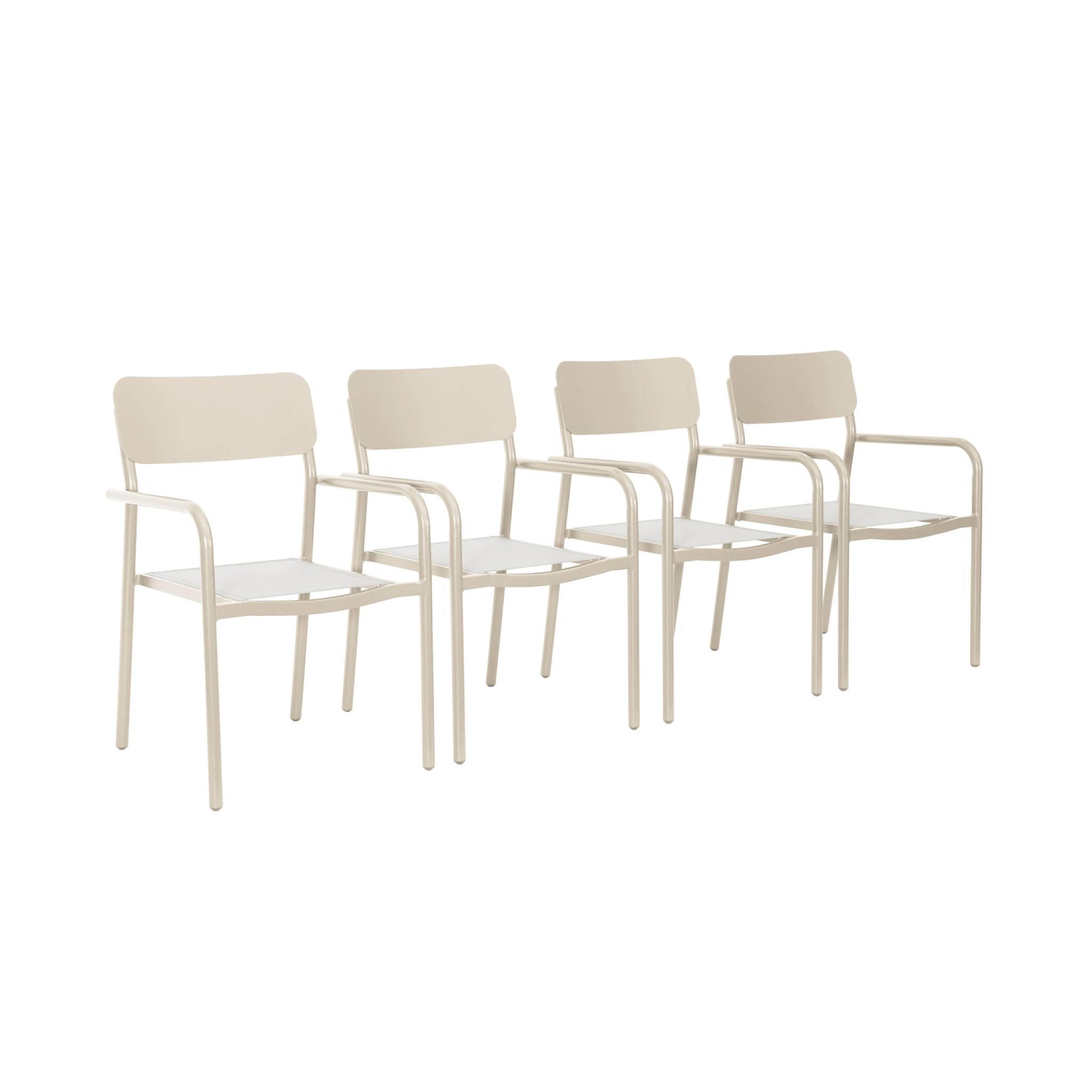 Lot de 4 fauteuils de jardin SAVANNAH empilables aluminium et textilene beige. 57.5 x 54 x 86 cm