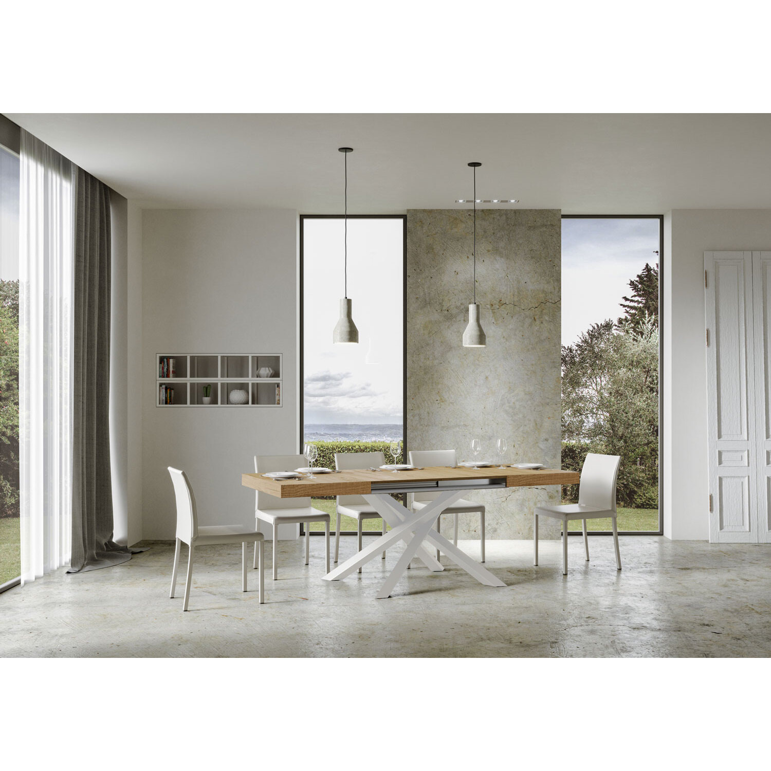 Tavolo allungabile 90x130/390 cm Volantis quercia natura telaio bianco