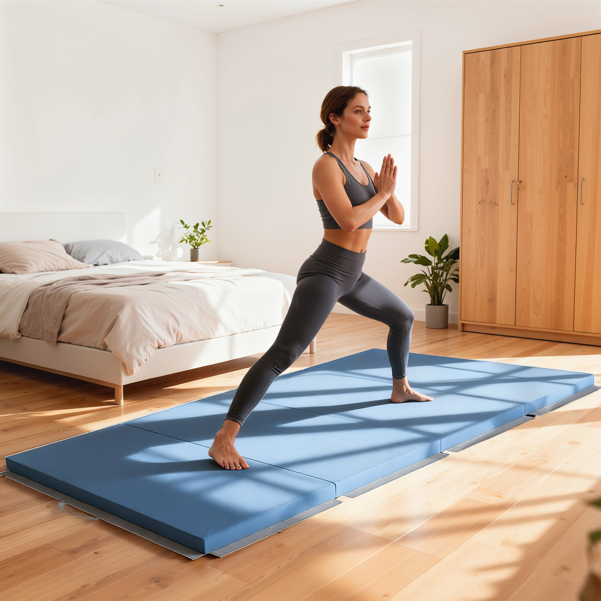 Colchoneta Gimnasia Plegable de Grosor 5 cm, Tapete de Ejercicio, 240x120x5 cm, con Asas de Transporte, Esterilla de Gimnasia para Yoga, MMA, Aeróbic, Artes Marciales, Azul Claro
