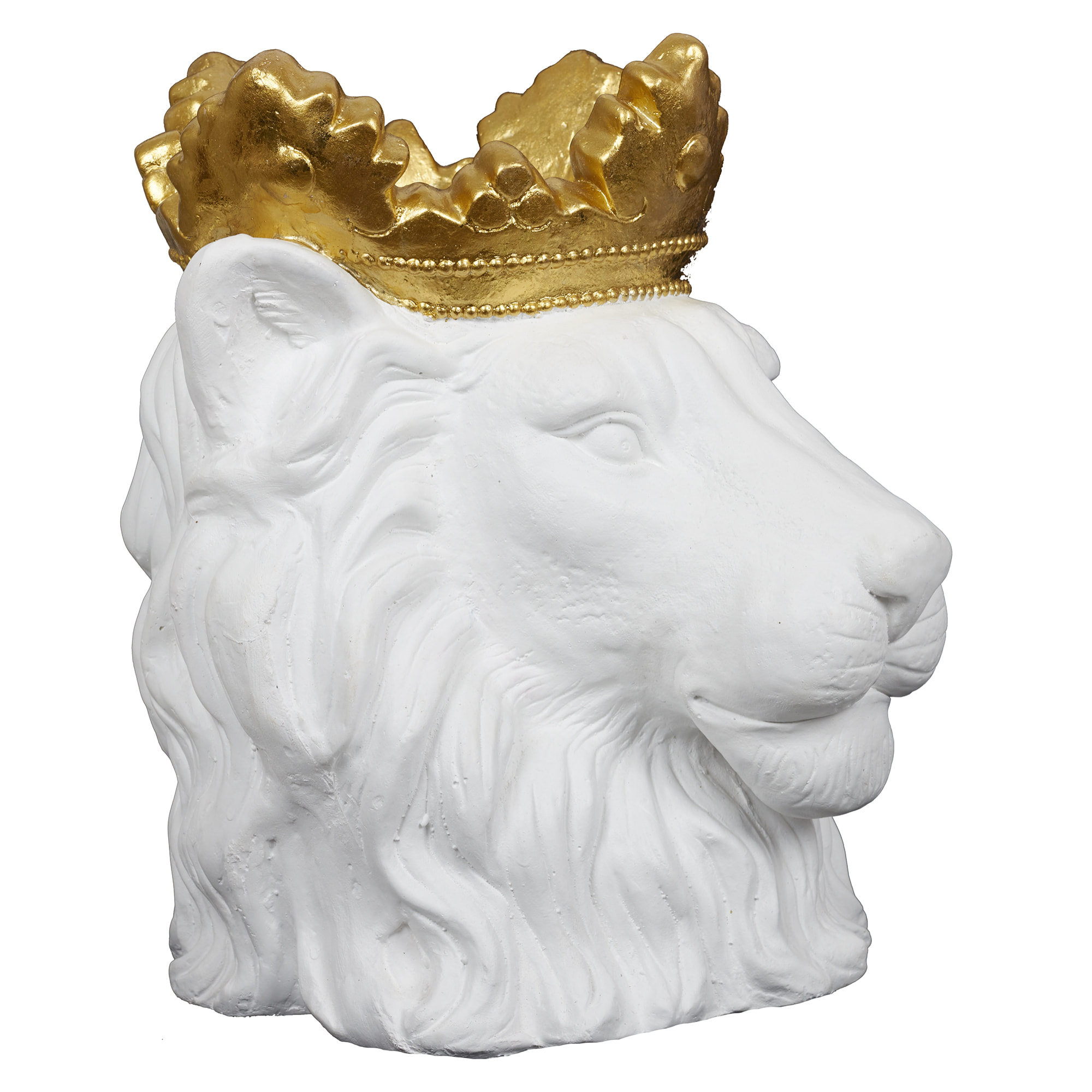 Cache Pot Lion Blanc Couronne Doree D16cm